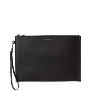 Saint Laurent Paris Zipped Leather Tablet Holder, Black